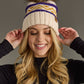Pom Hat - Cream, Purple & Gold