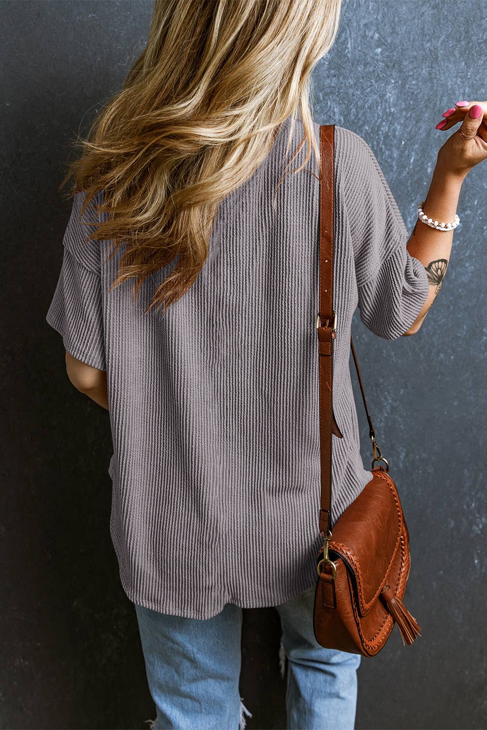 Corded V-Neck T-shirt (L, XL, XXL)