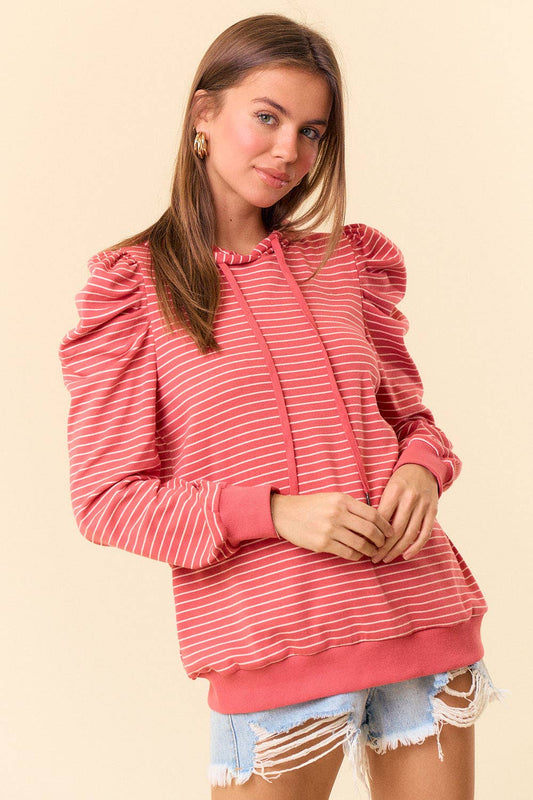 PUFF SLEEVE STRIPE HOODIE (S, M, L)
