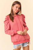 PUFF SLEEVE STRIPE HOODIE