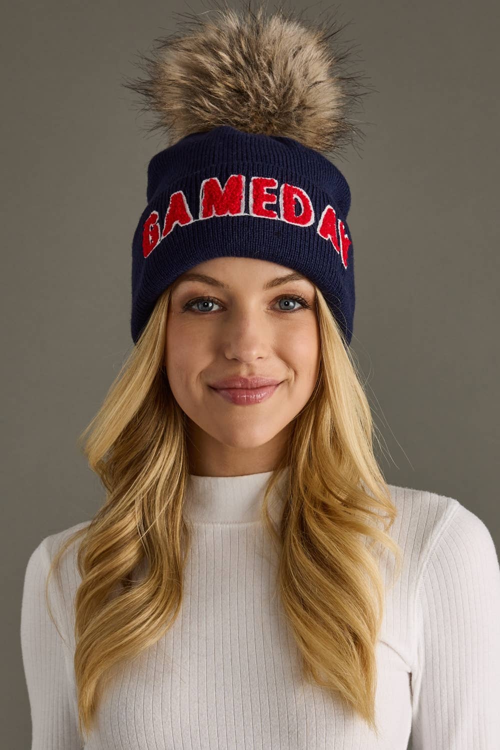 Game Day Pom Hat - Navy & Red