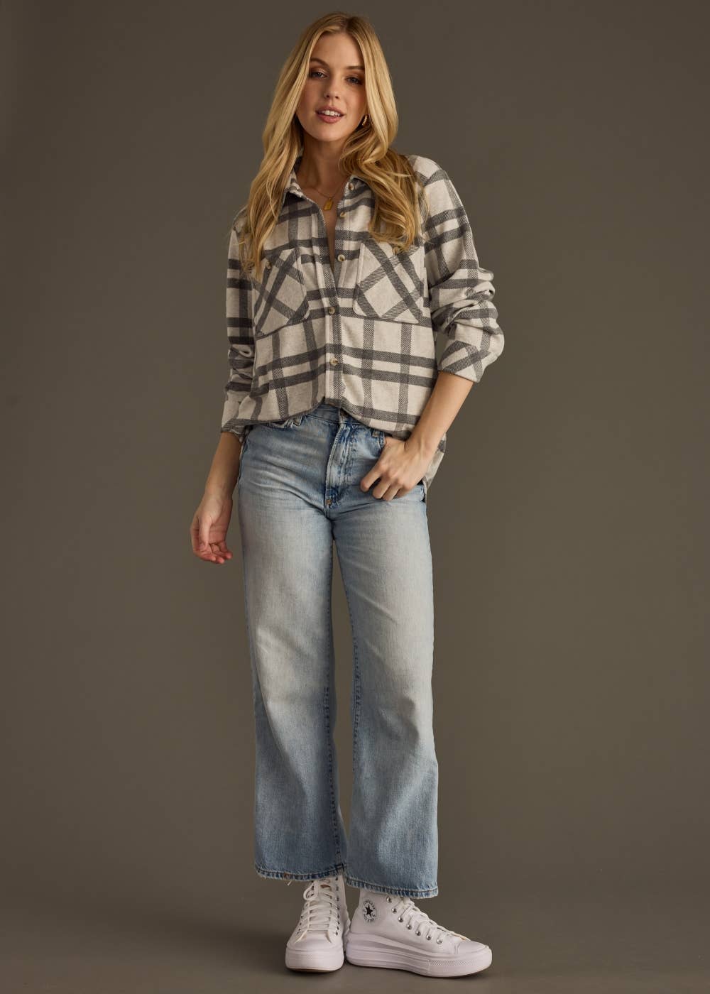 Lt. Gray & Charcoal Plaid Button Up