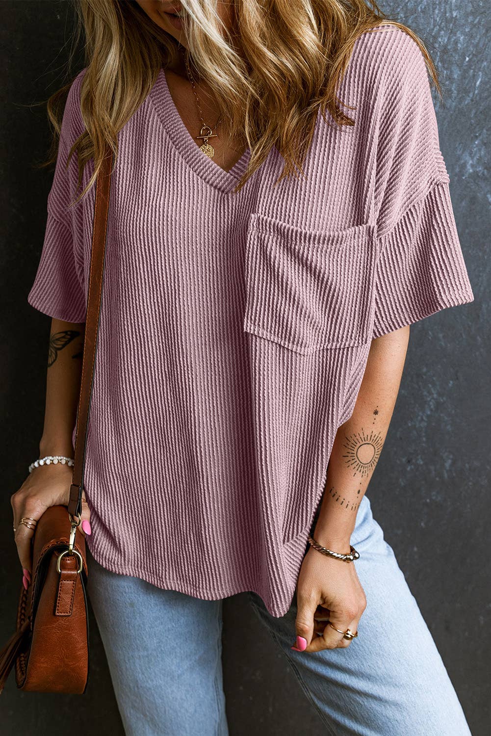 Corded V-Neck T-shirt (L, XL, XXL)