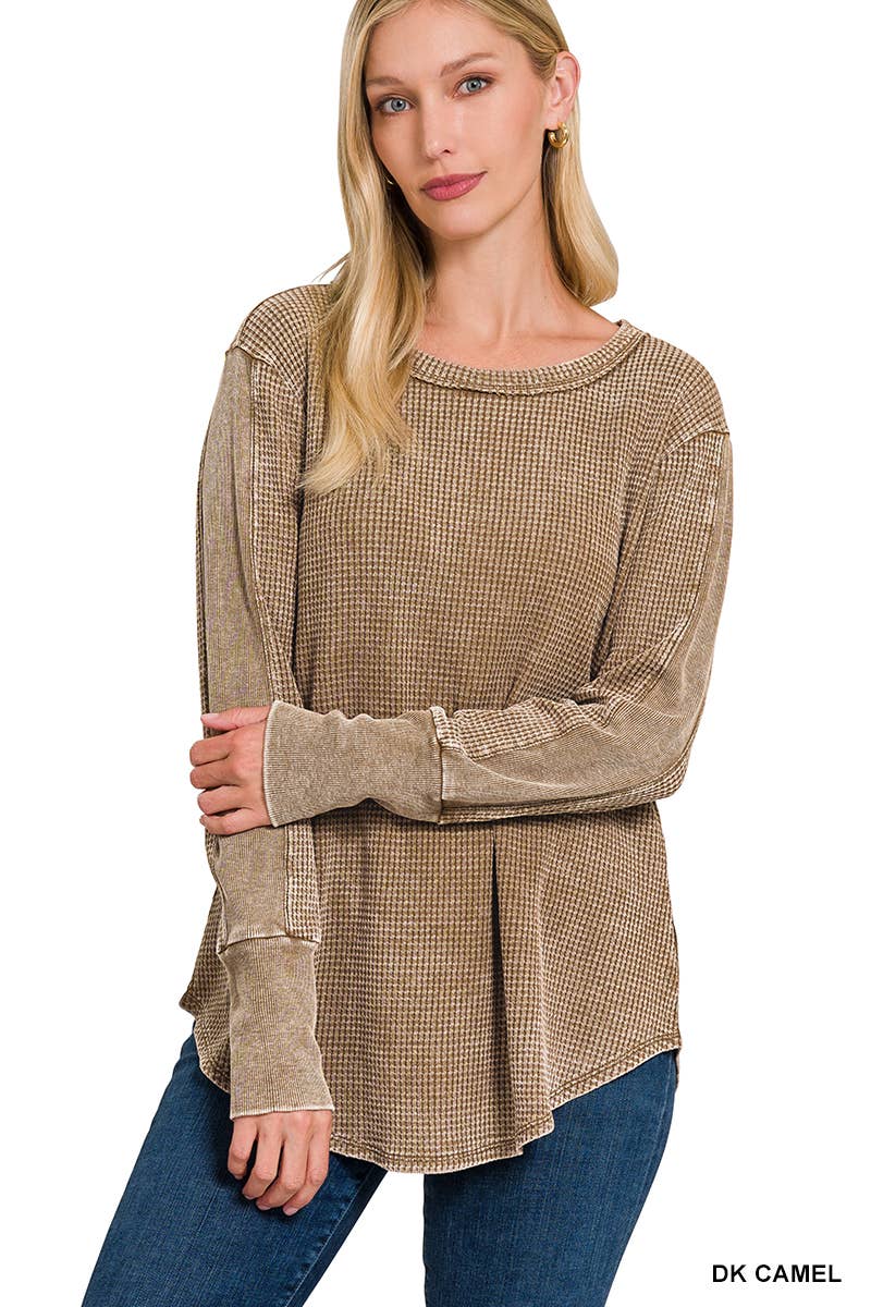 Washed Waffle Long Sleeve Top (S, M, L)