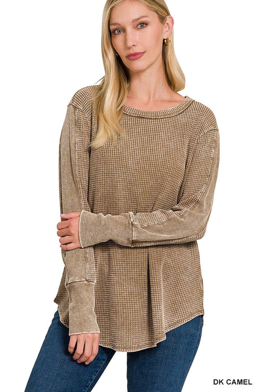 Washed Waffle Long Sleeve Top (S, M, L)