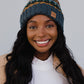 Dusty Blue & Multicolored Patterned Pom Hat