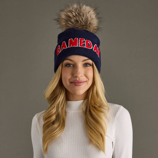 Game Day Pom Hat - Navy & Red