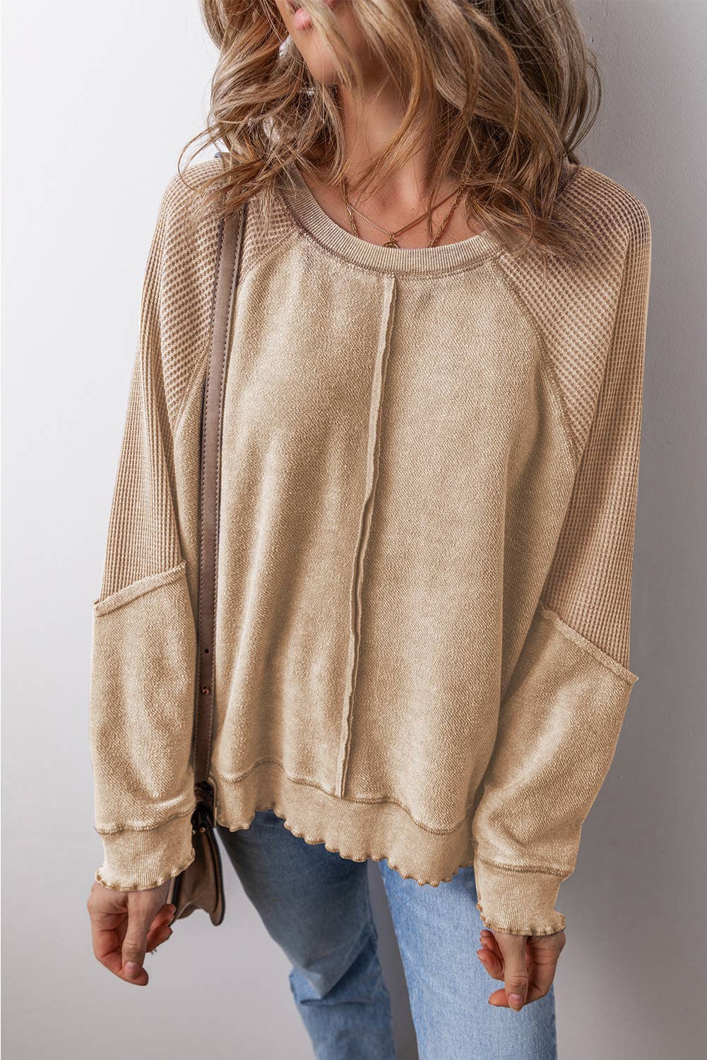 Patchwork Exposed Seam Raglan Sweatshirt (Large, 3 colors)