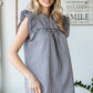 Plaid Top with Ruffled Sleeve - Black