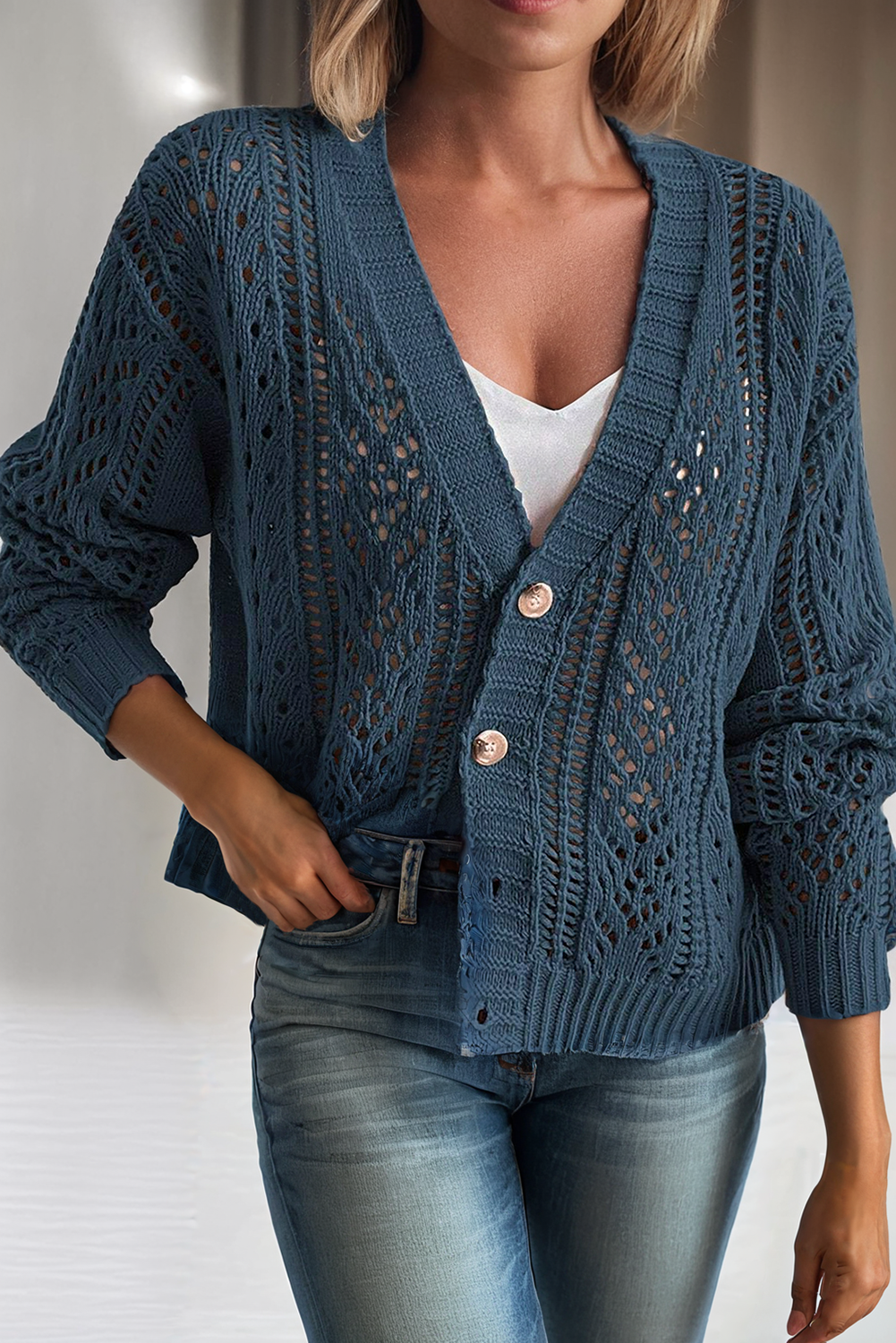 Open Knit Drop Shoulder Cardigan (XL, 2XL)