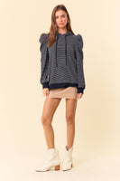 PUFF SLEEVE STRIPE HOODIE