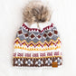 White & Multicolored Patterned Pom Hat