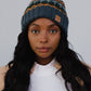 Dusty Blue & Multicolored Patterned Pom Hat