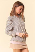 PUFF SLEEVE STRIPE HOODIE