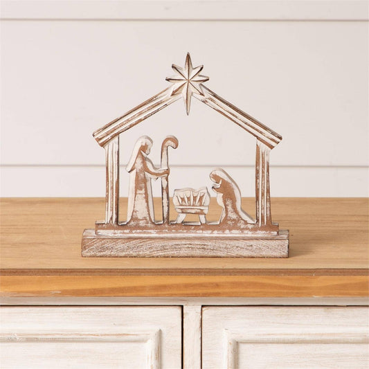 Whitewashed Carved Wood Nativity (Pk/02)