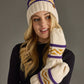 Pom Hat - Cream, Purple & Gold