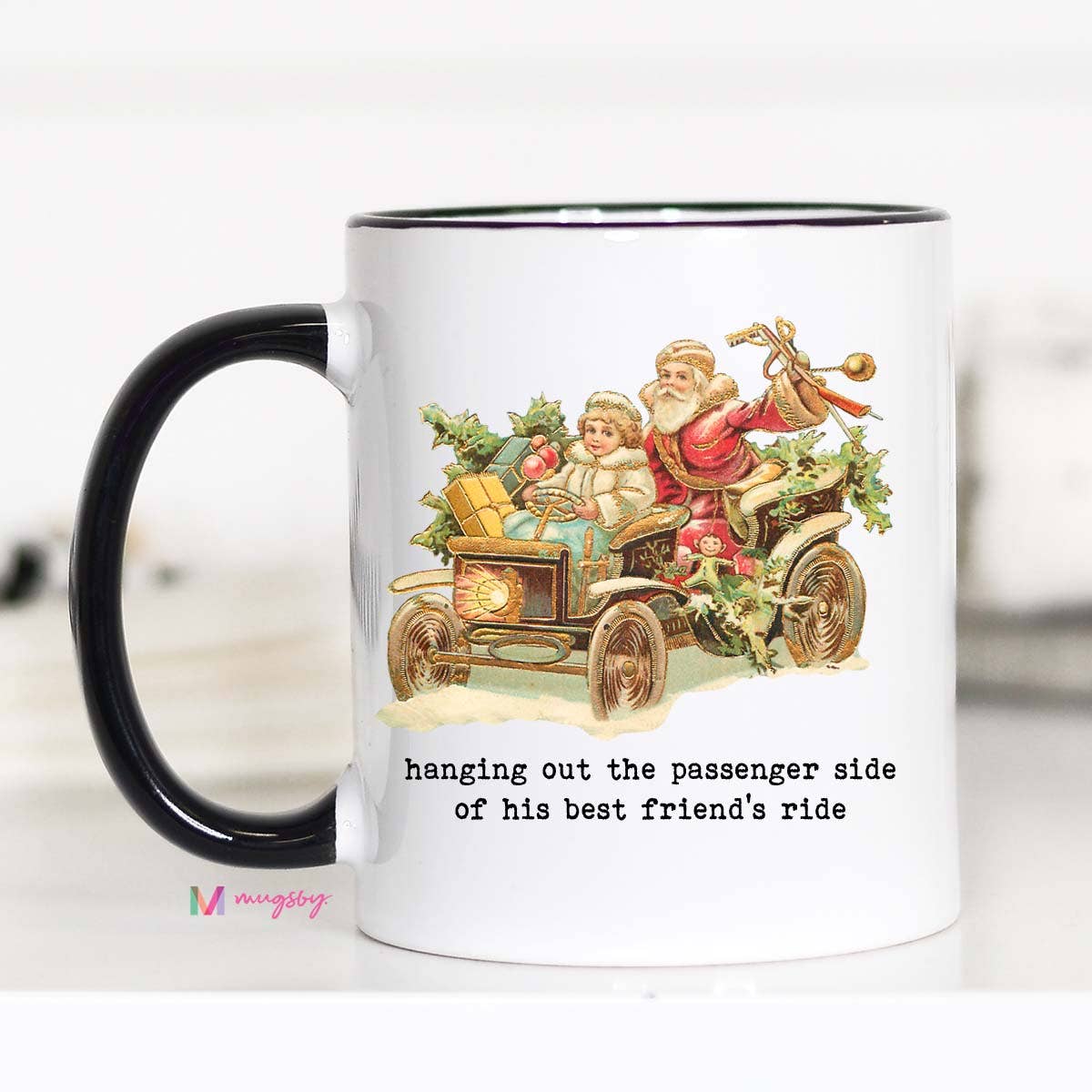 Hanging Out the Passenger Side Christmas Mug