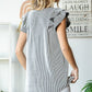 Black Ribbed Top with Ruffled Sleeve - Plus Size