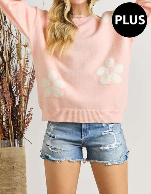 Plus Floral Sweater - Blush