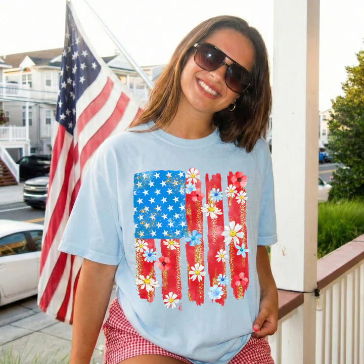 Floral Brushed USA Flag Shirt