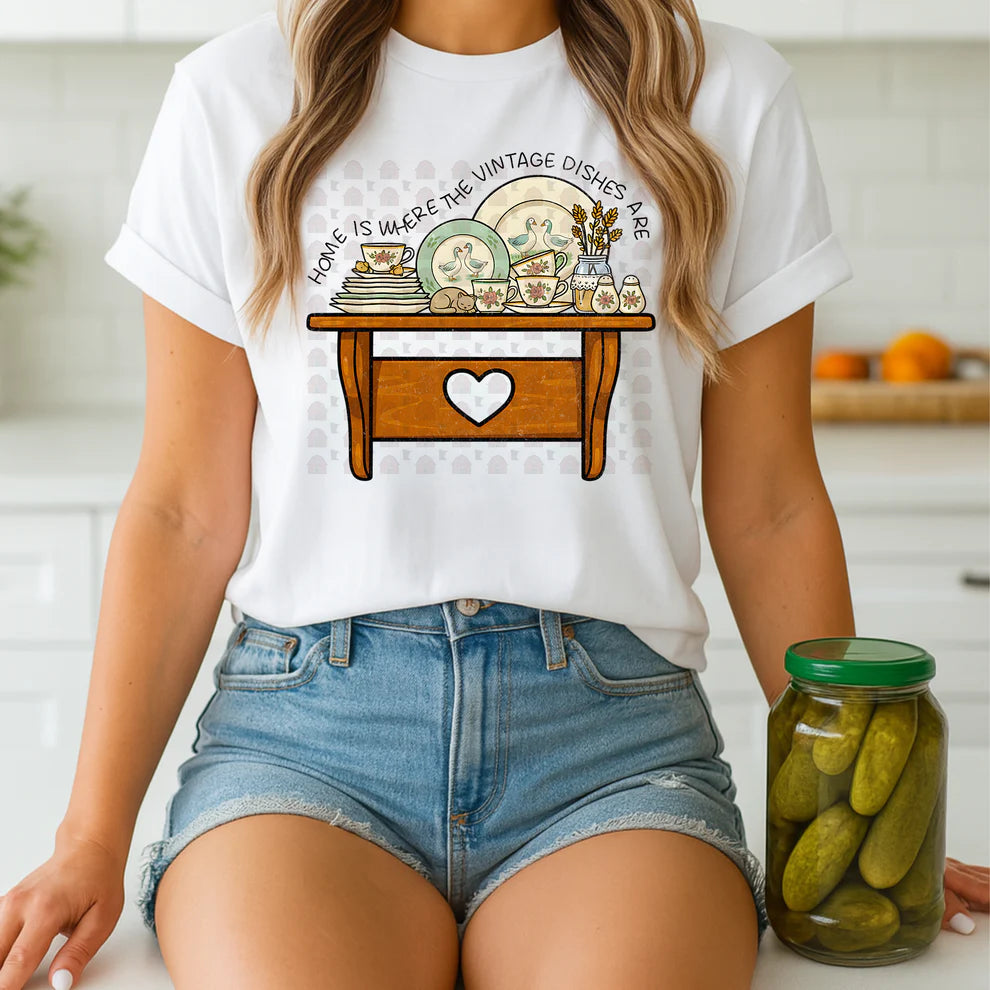 Home Vintage Dishes & Heart Shelf Shirt