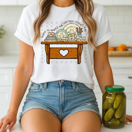 Home Vintage Dishes & Heart Shelf Shirt