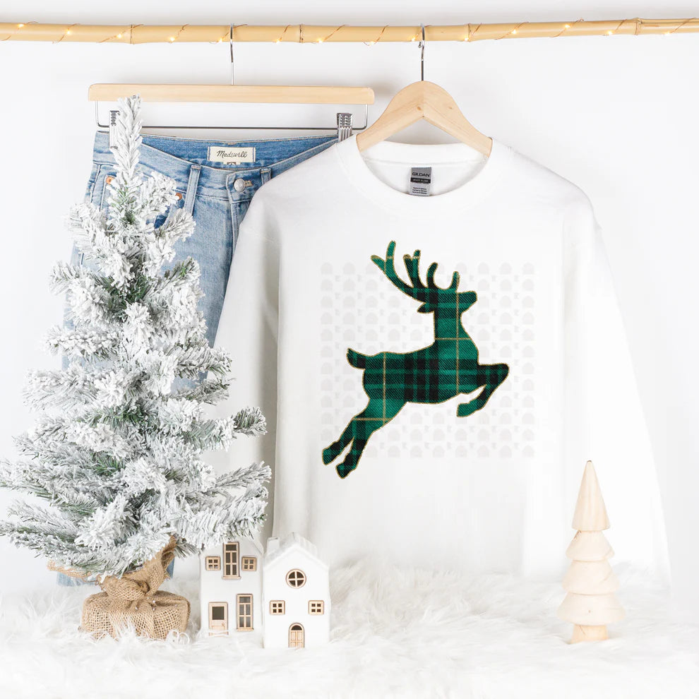 Jumping Plaid Reindeer- Holiday Top
