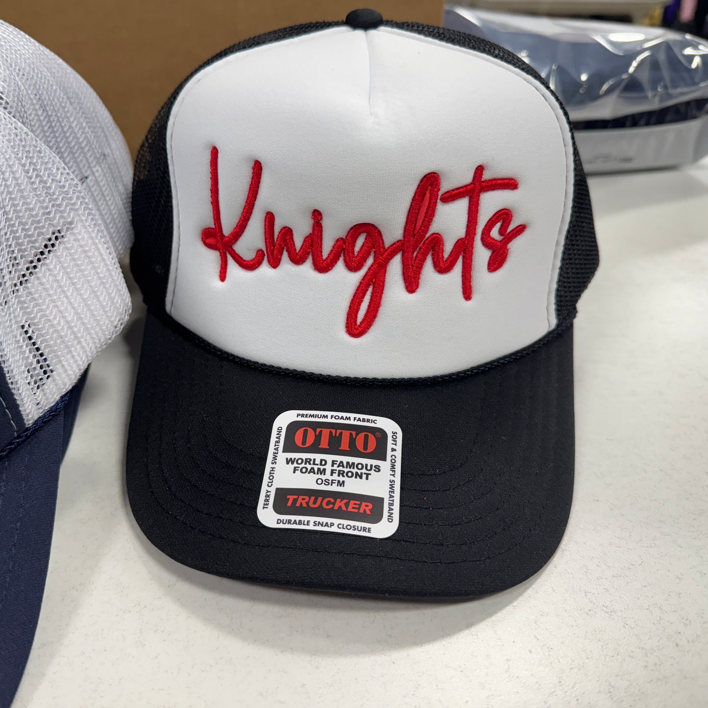 Knights Scripty Embroidered Trucker - Black/White