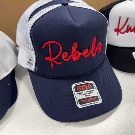 Rebels Scripty Embroidered Trucker - Navy/White