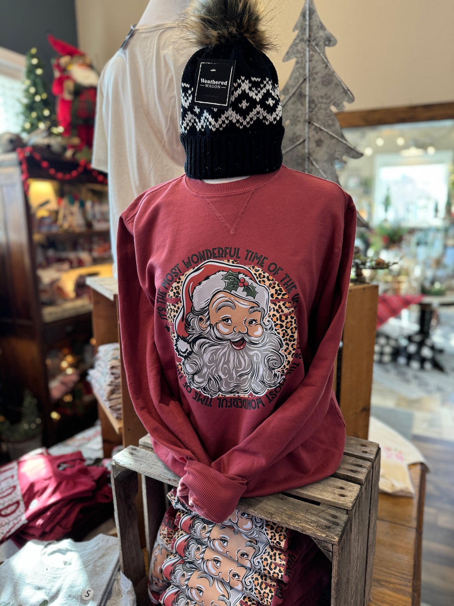 Retro Cheetah Santa Crewneck Sweatshirt