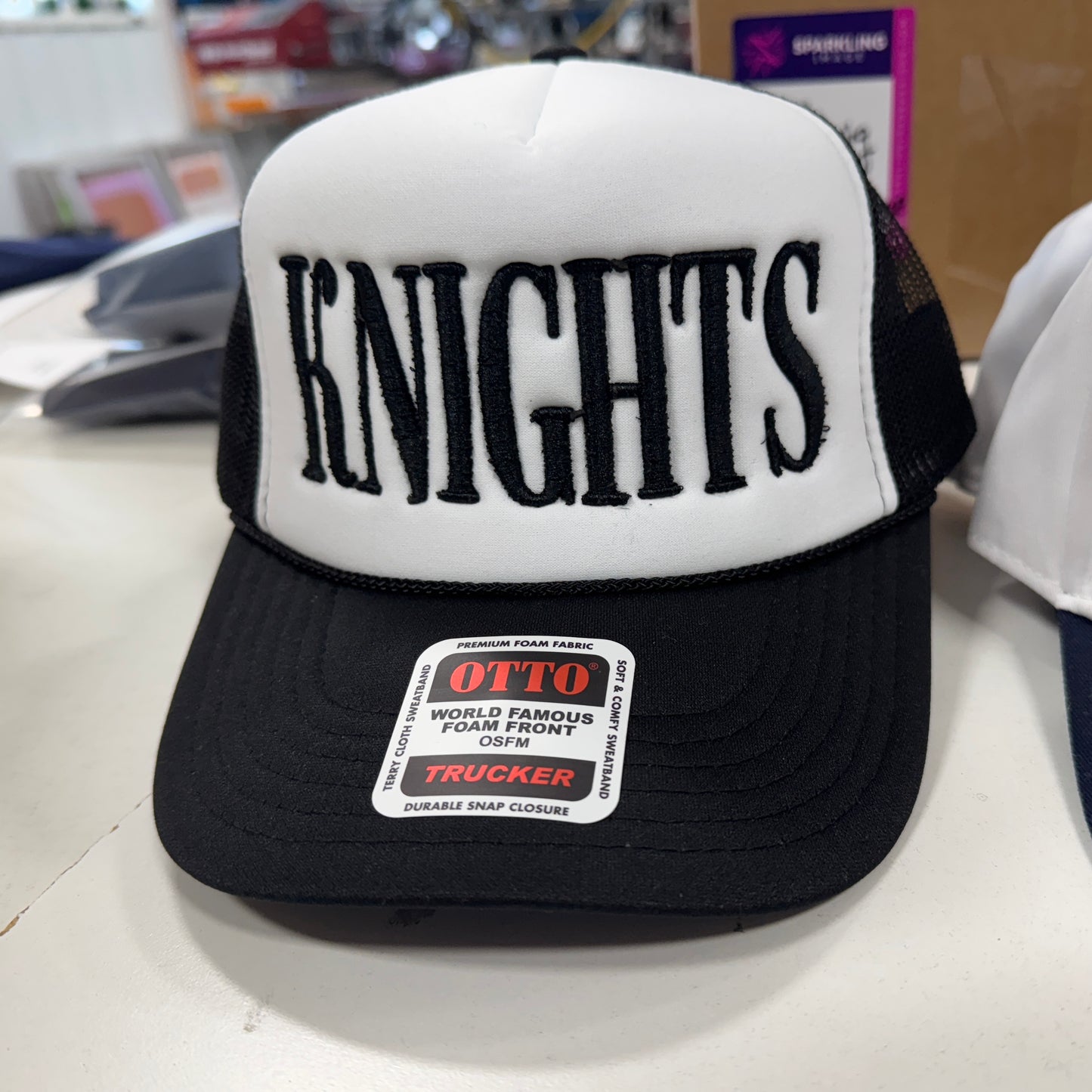 Knights Serif Embroidered Foamie Trucker - Black/White