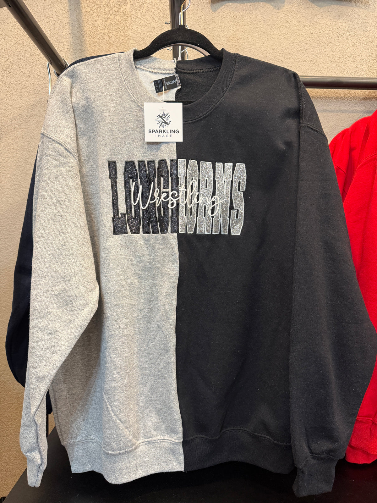 Longhorns Puffy Glitter Split Crew