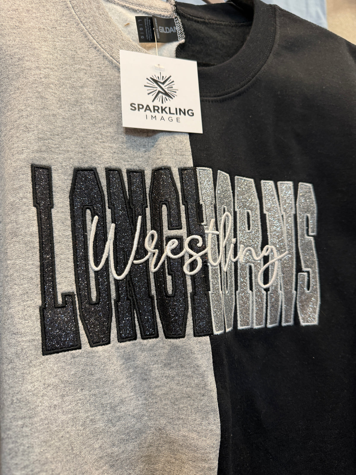 Longhorns Puffy Glitter Split Crew