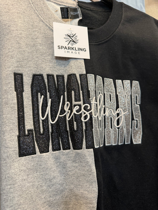 Longhorns Puffy Glitter Split Crew