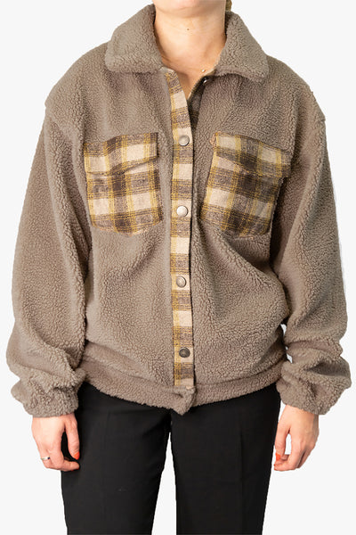 Dora Sherpa Shacket - Taupe Brown