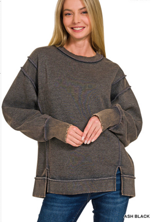 Acid Washed Fleece Crewneck Sweatshirt (Small, 3 Colors)