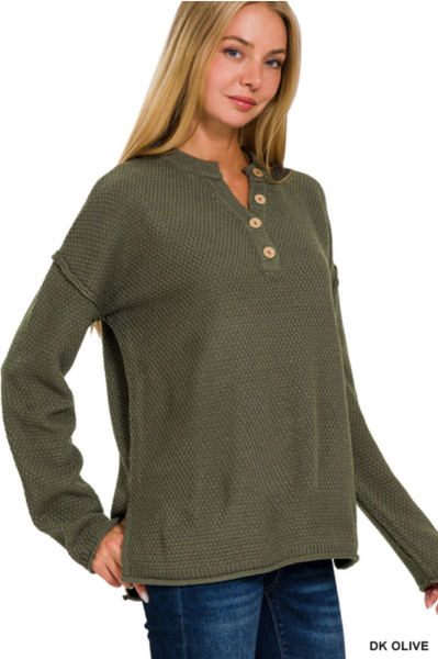 4-Button Henley Basic Sweater