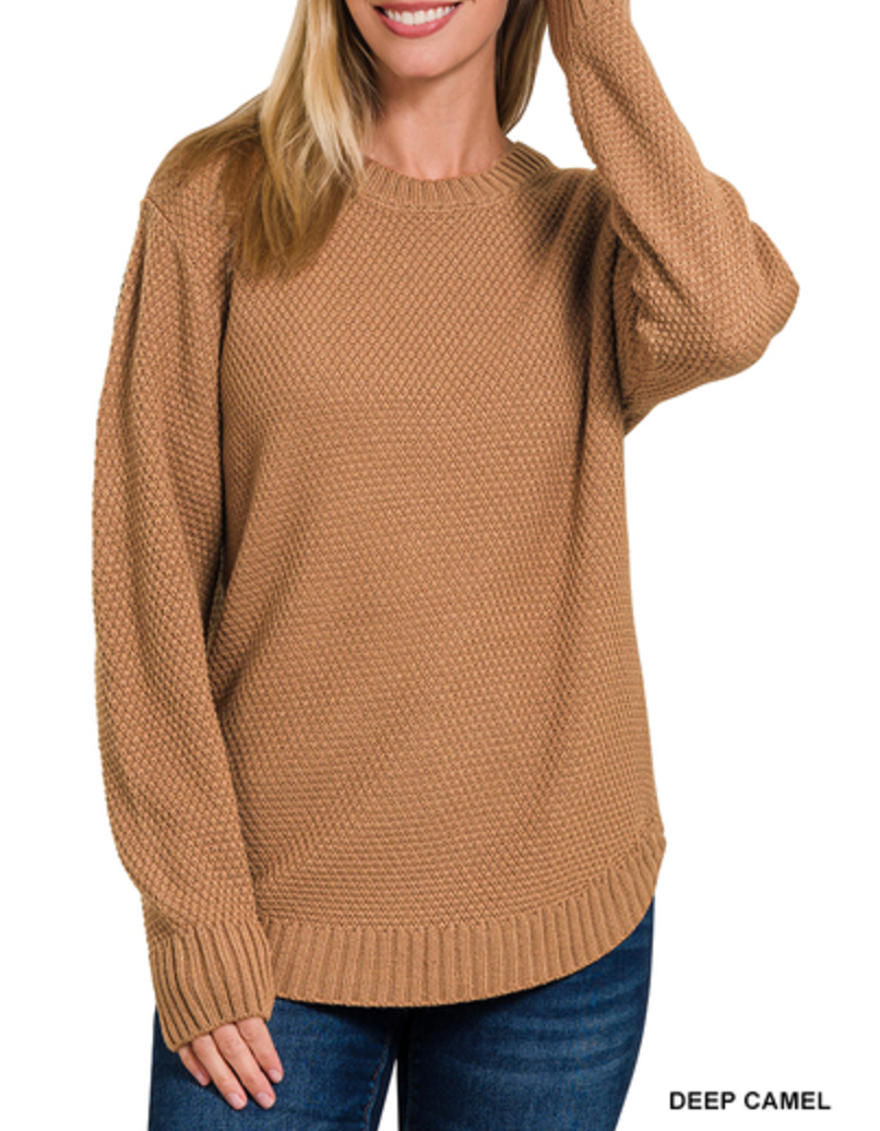 ROUND NECK BASIC SWEATER (S, M, L: 3 Colors)