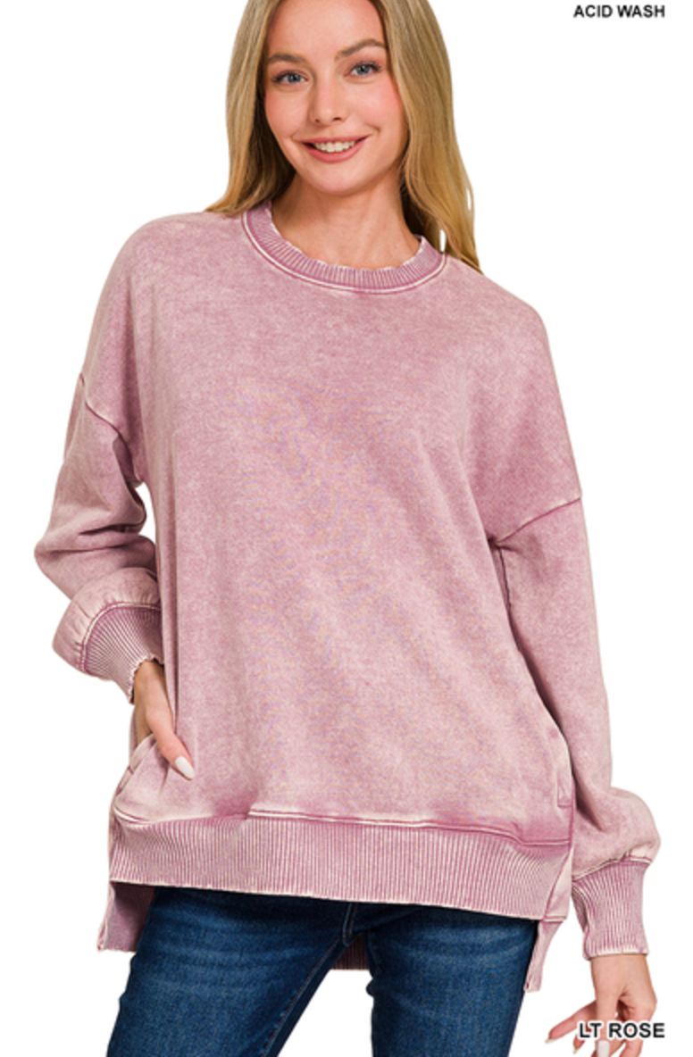 Pullover Sweatshirt w/ Pockets (S Olive, S Pink)