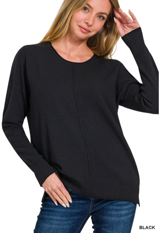 Round-Neck Viscose Sweater w/ Front Seam (S, M, L)