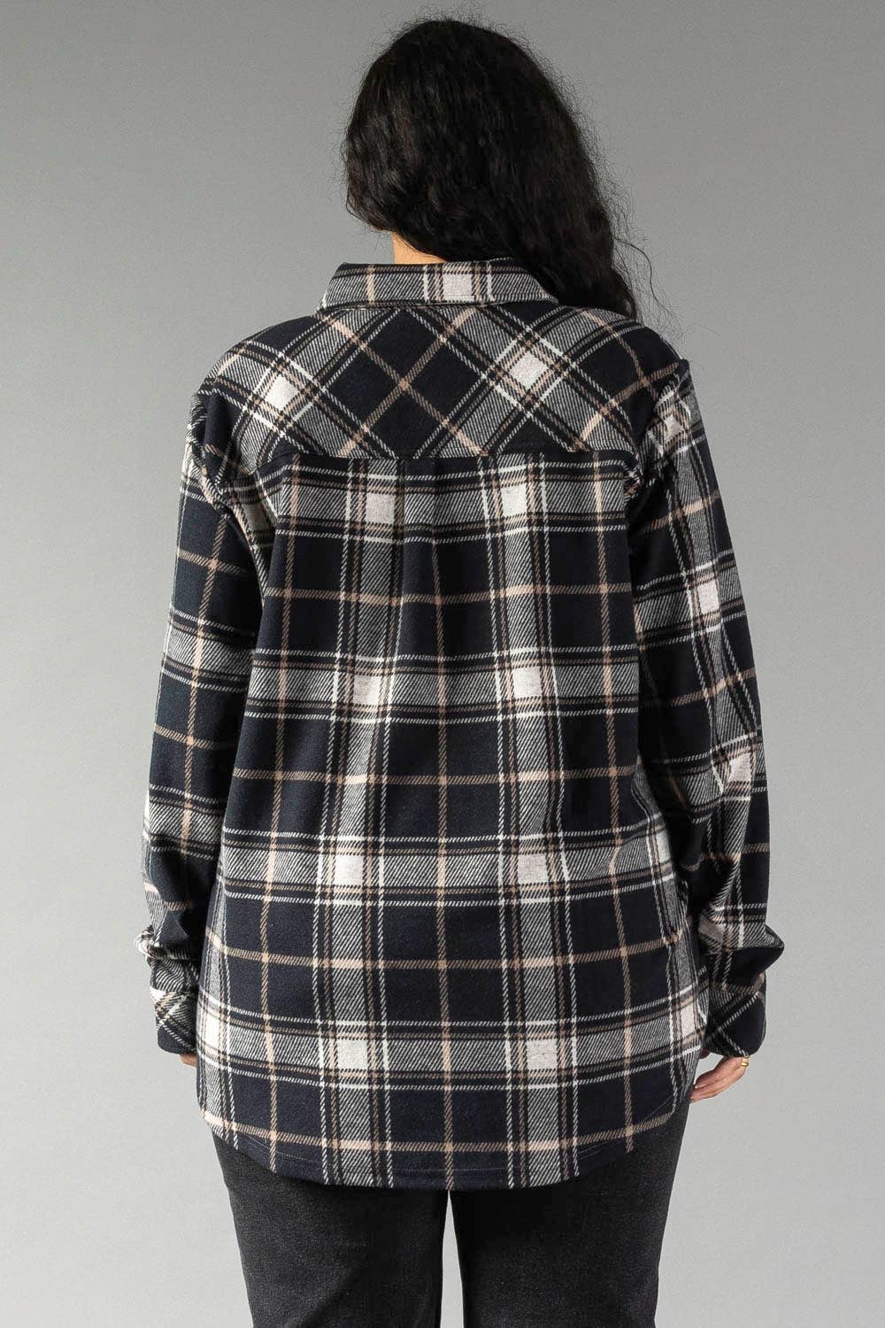 XXL Black, White & Tan Plaid Button Up