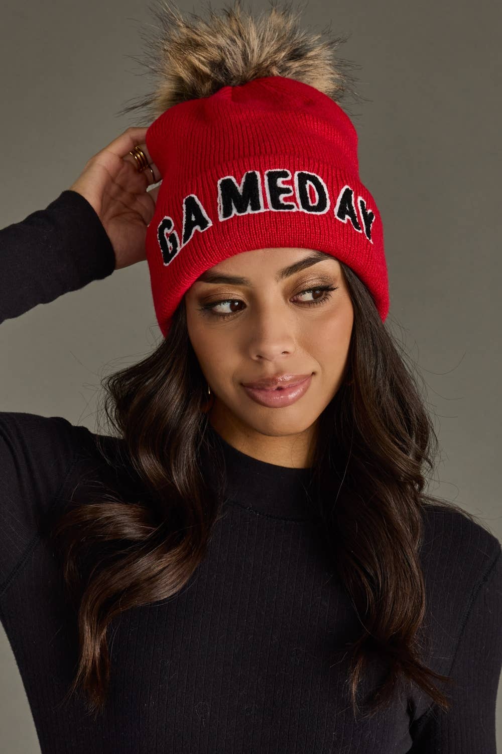 Game Day Pom Hat - Red & Black