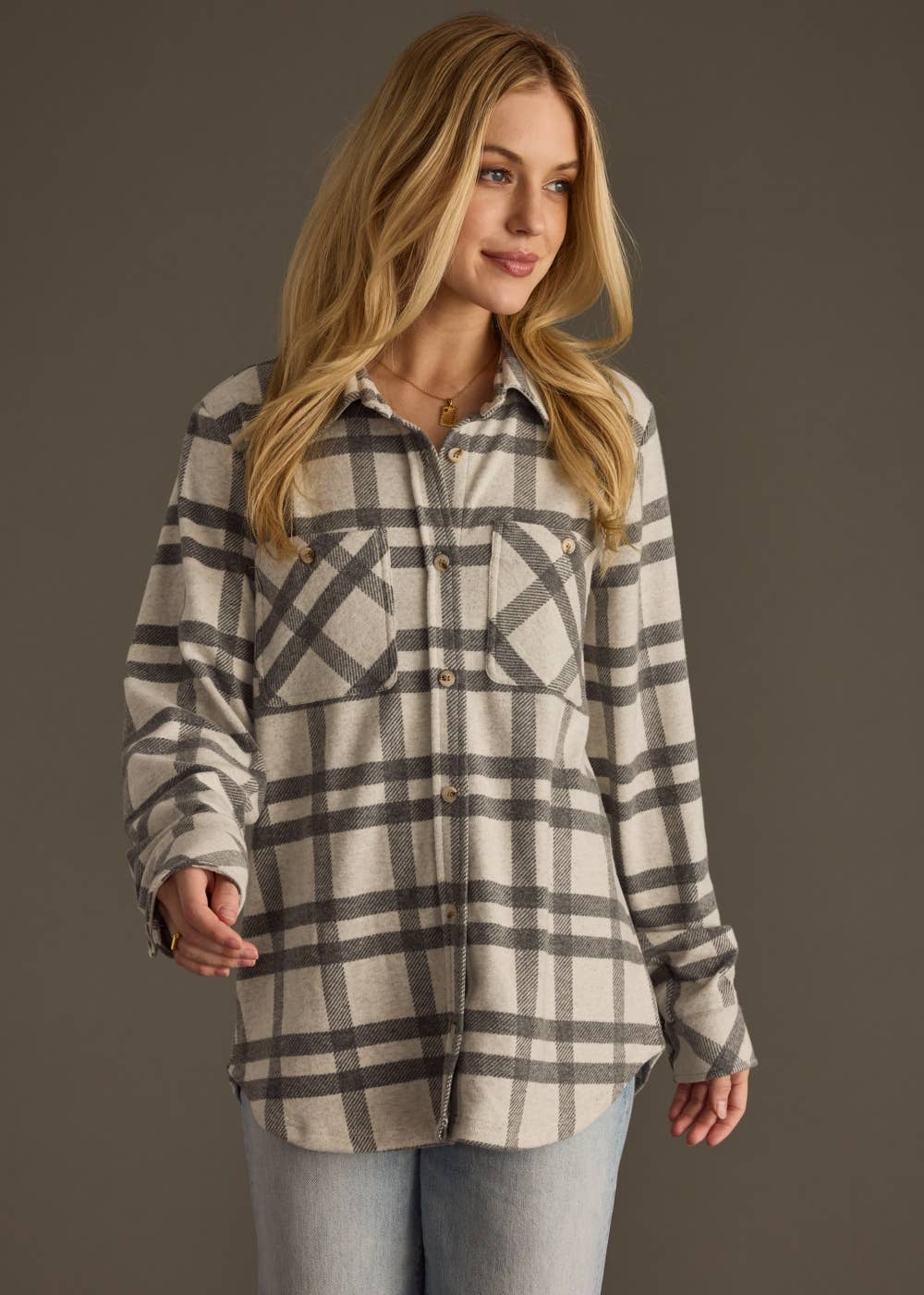 Lt. Gray & Charcoal Plaid Button Up