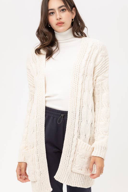 Chunky Cable Knit Cardigan - Black