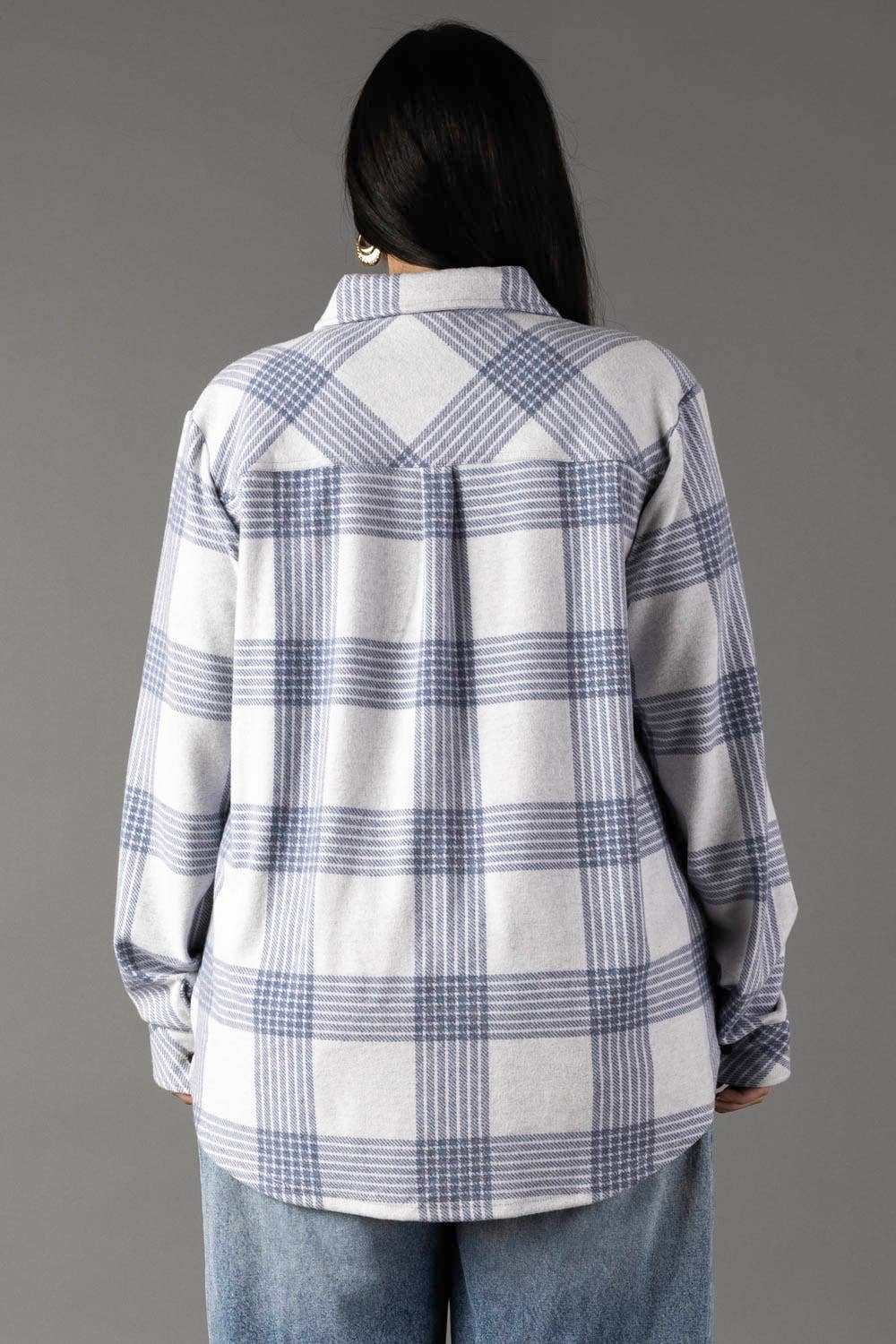 XXL White & Dusty Blue Plaid Button Up