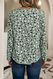 Dotted Print Button Front V Neck Blouse