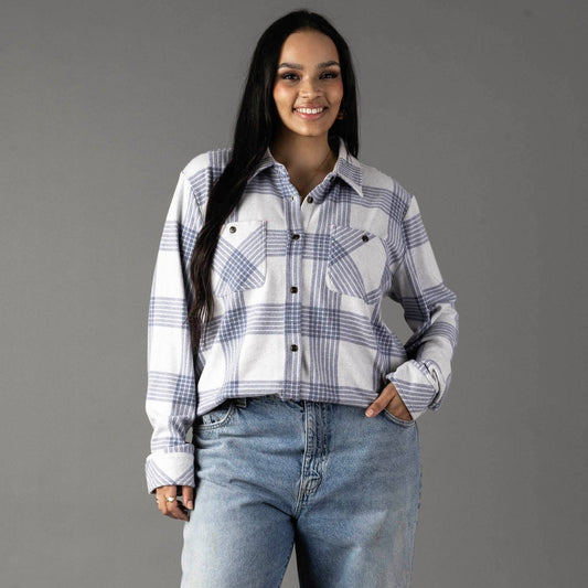 XXL White & Dusty Blue Plaid Button Up