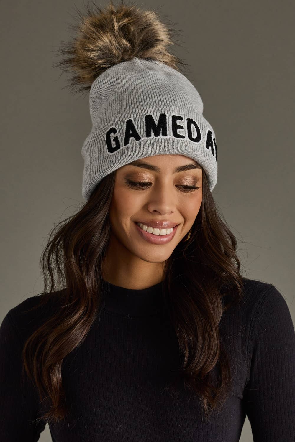 Game Day Pom Hat -Gray & Black