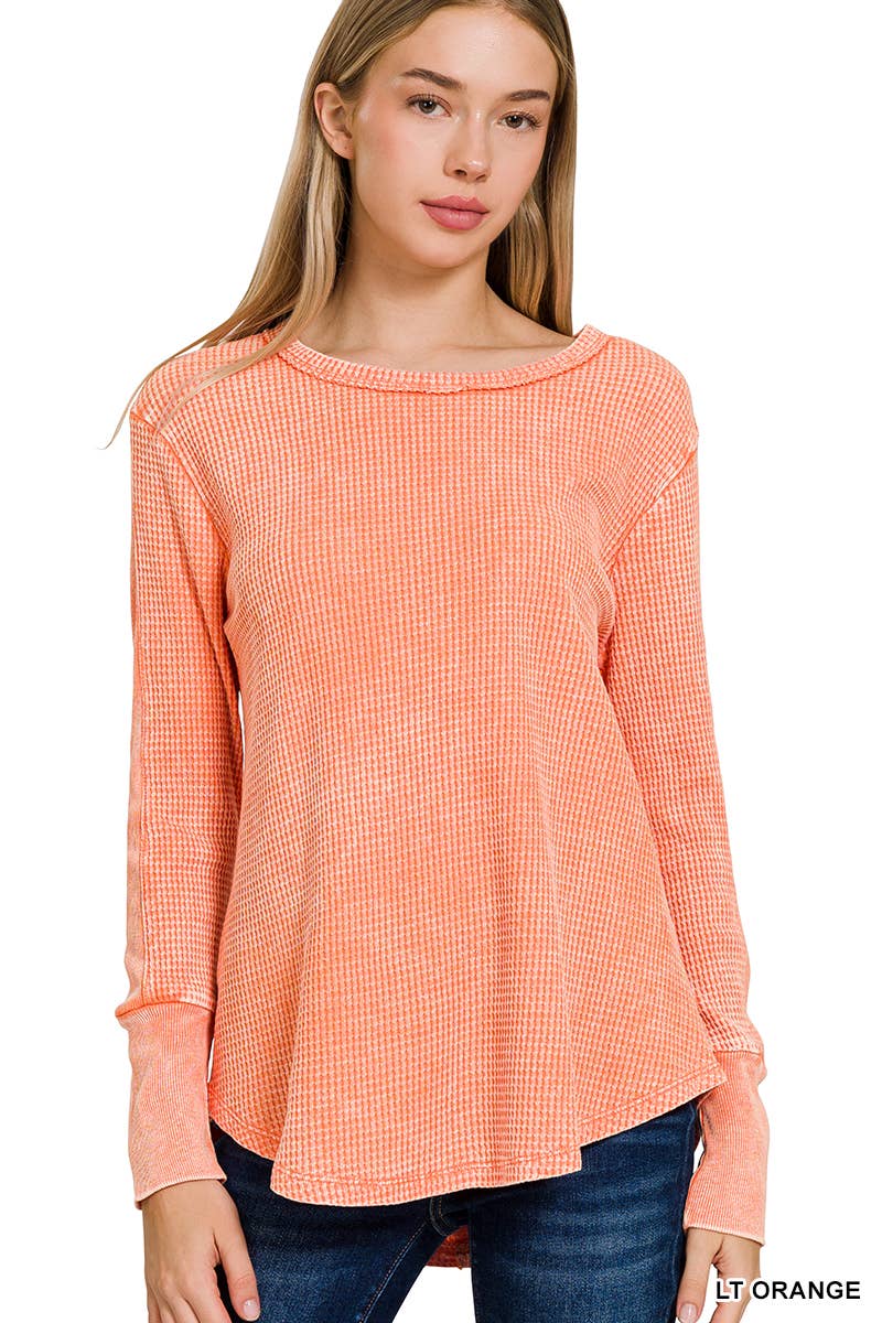 Washed Waffle Long Sleeve Top (S, M, L)