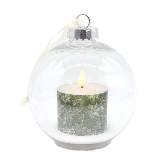 Plastic Ball Ornament with Green Snowflake LED Candle